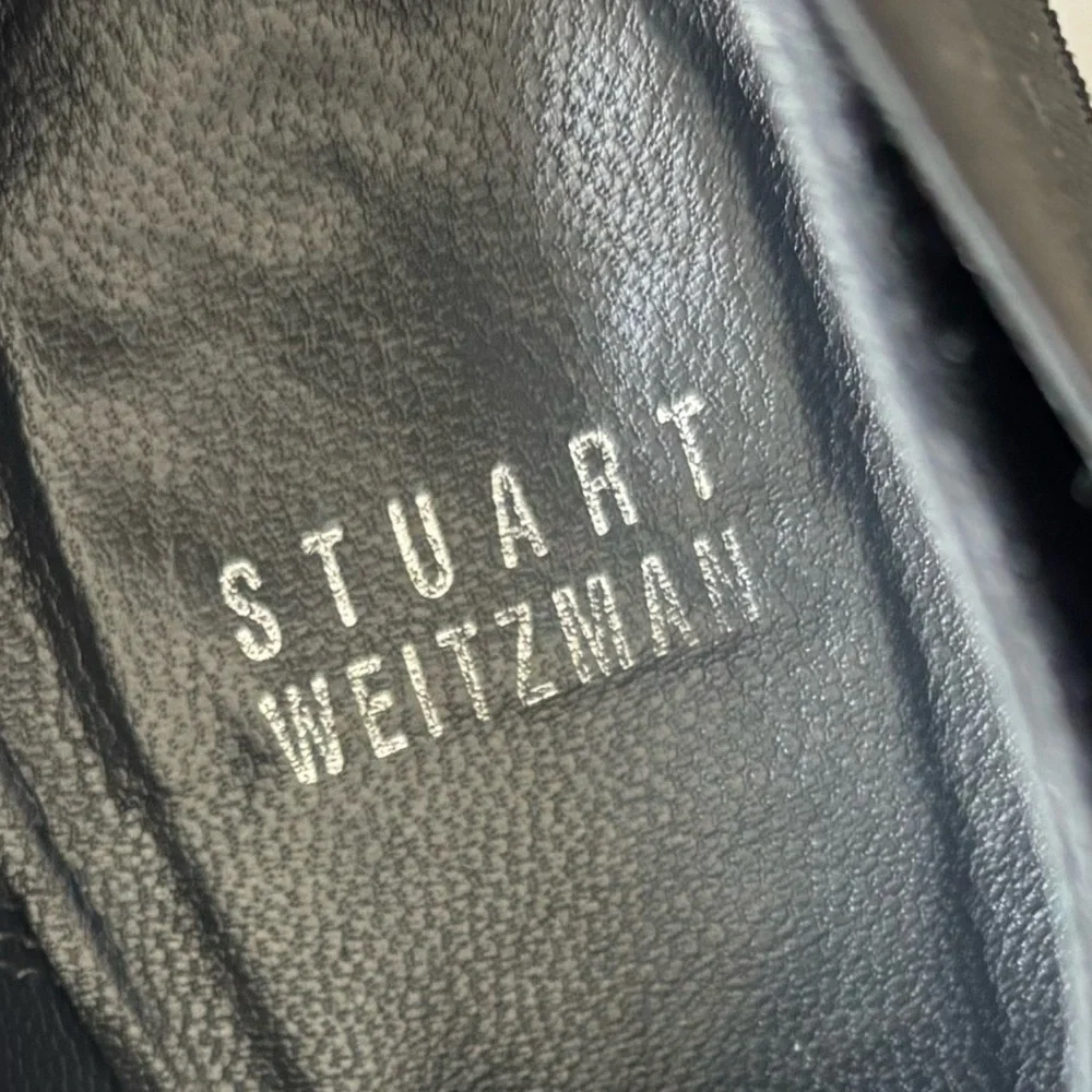Stuart Weitzman black suede wedge booties with elastic straps size 8